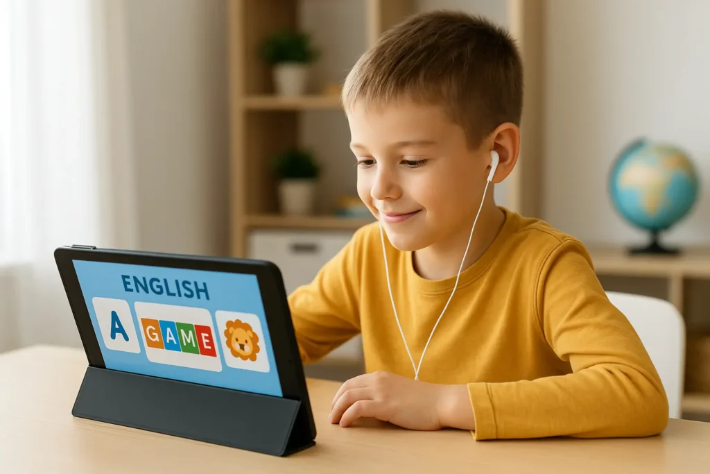 ילד לומד אנגלית באמצעות טאבלט – אנגלית לילדים עם קשיי למידה